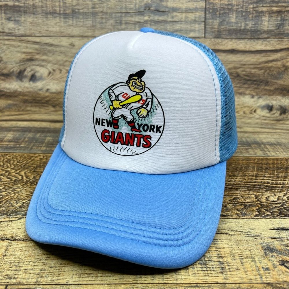 Retro New York Giants Mens Trucker Hat Blue Snapback 50s Vintage Logo Baseball